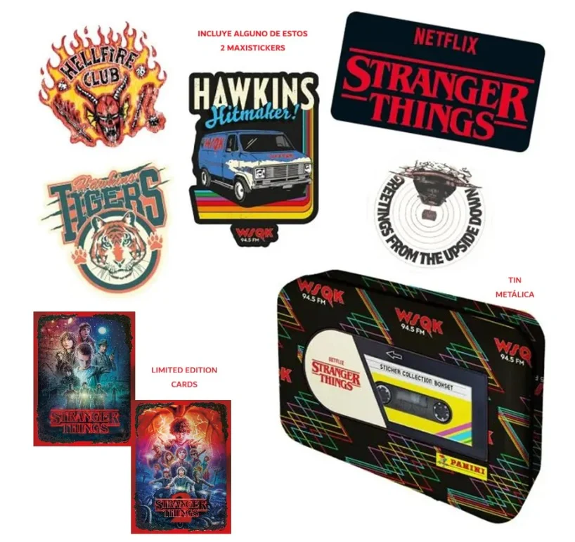 Lata Stranger Things 3 (1 Lata + 2 Sobres de estampas + 1 tarjeta + 2 stikers)