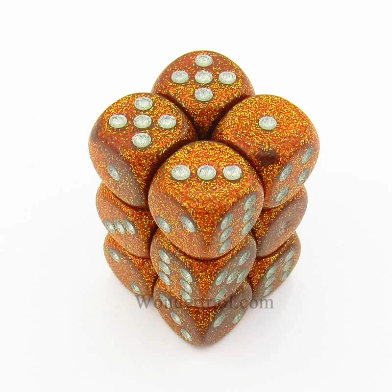 16mm d6 Dice Block (12ct.) - Glitter Gold/Silver (27703)